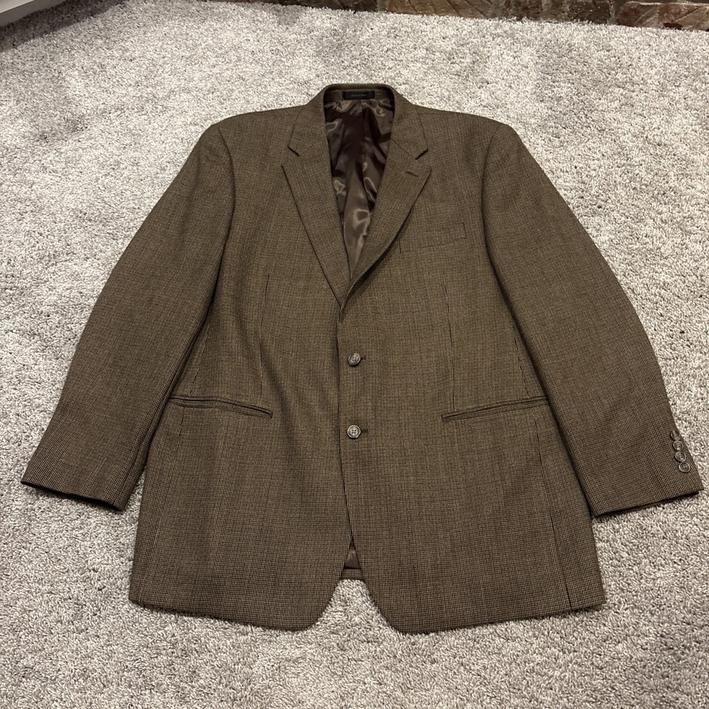 Chaps Ralph Lauren 2 Button 46L Lambswool Brown Plaid Check Blazer Suit Jacket